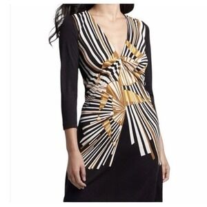 DVF Diane von Furstenberg Imana Dress 4 Black Sundial Explosion Silk Blend Vneck